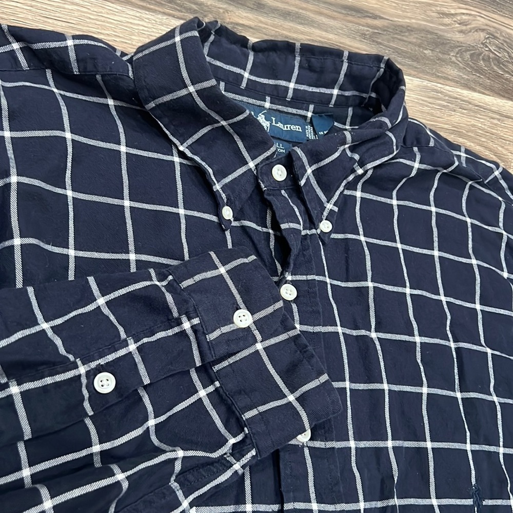 Ralph Lauren Men’s 2XLT Navy Windowpane Long Sleeve Cotton Button Down Shirt